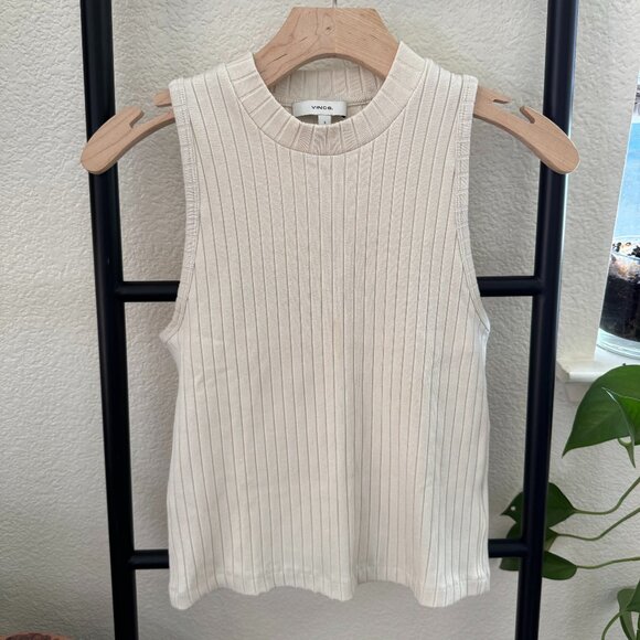 Vince Ribbed Mock Neck Sleeveless Tank Top in Bone Size Small - Picture 1 of 4